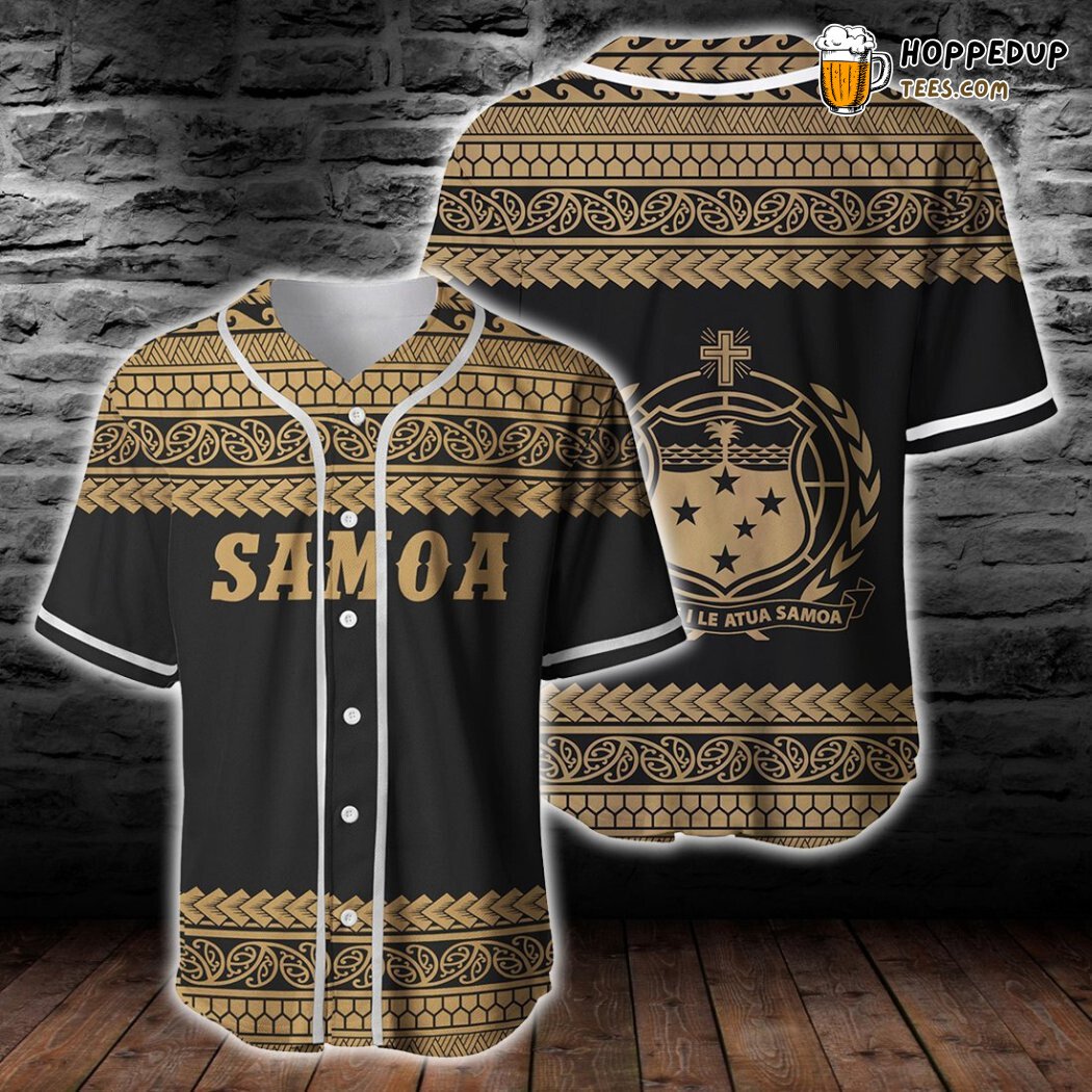 Polynesian Samoa Gold Baseball Tee Jersey Shirt Printed 3D