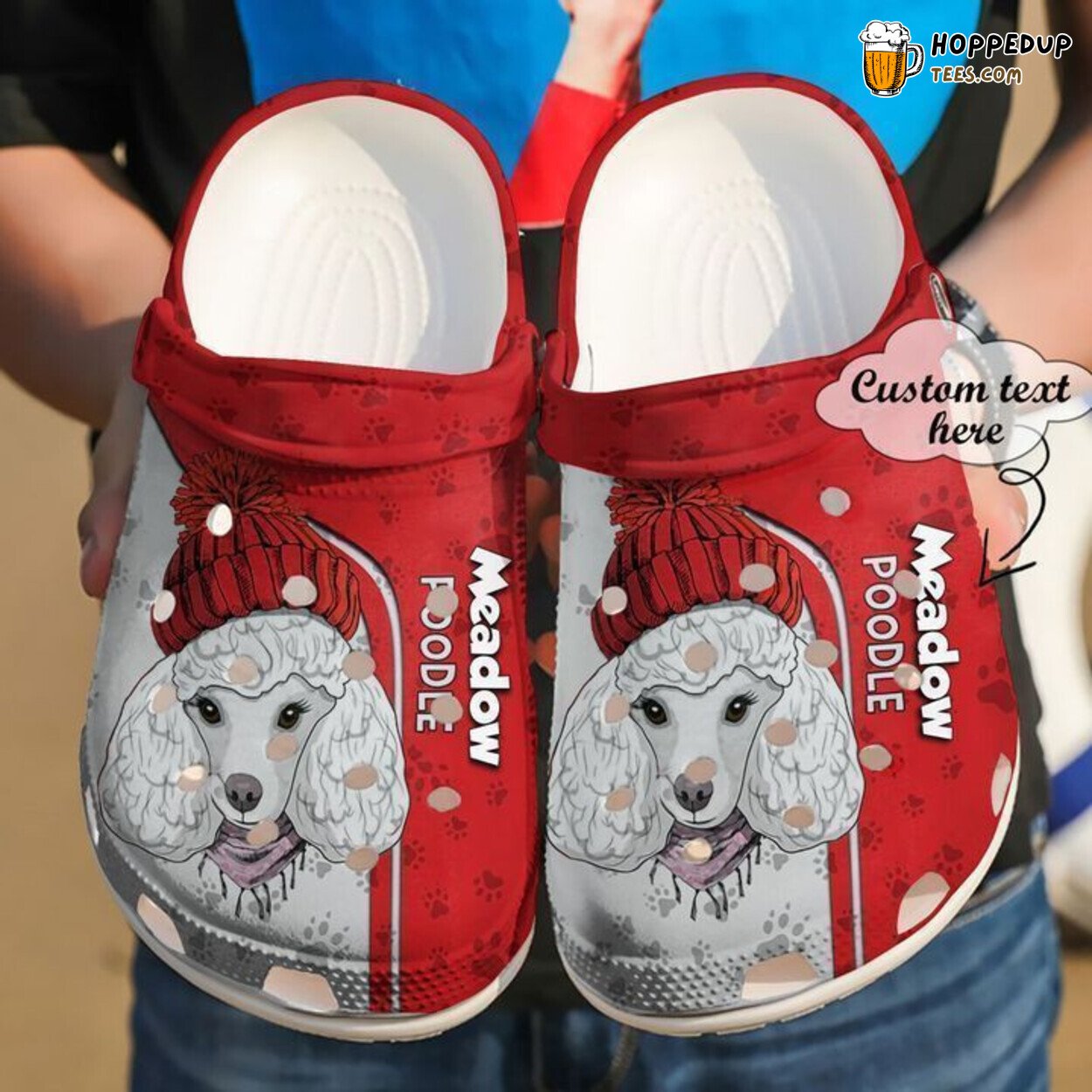 Poodle Red Personalized Comfortable Unique Design clog Shoes