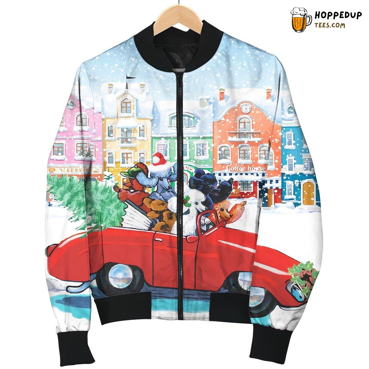 Poodle The Red Car On Street Bomber Jacket