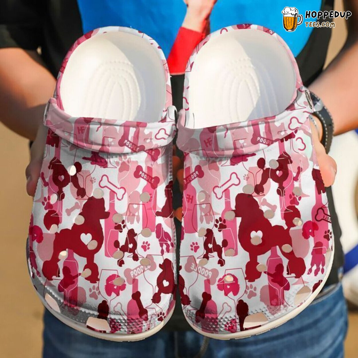 Poodle Wine Themed Clog Shoes Unique Pet Lovers Comfortable Footwear Design