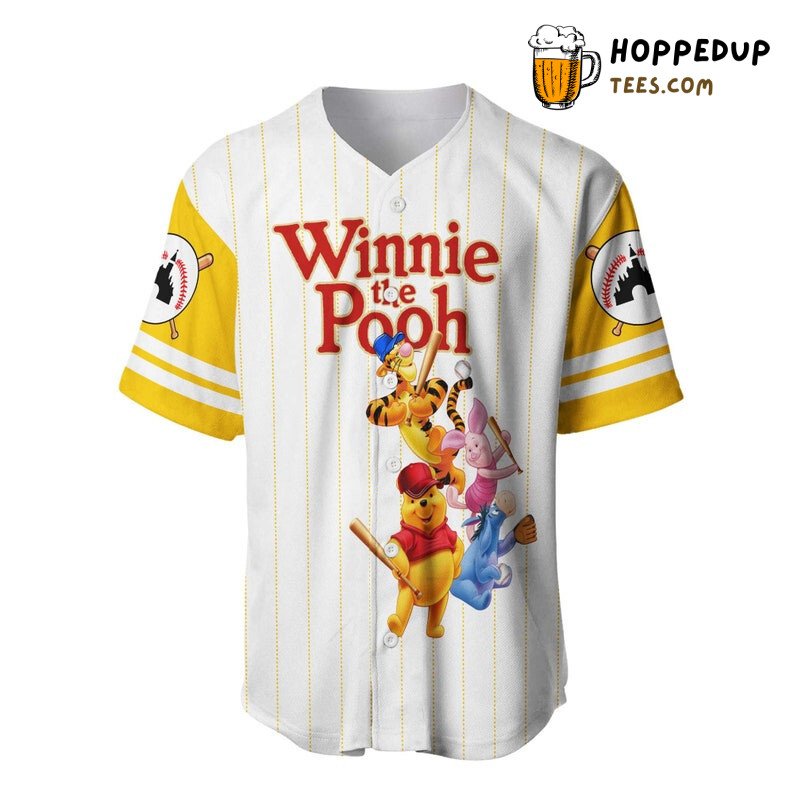 Pooh Tigger Piglet Eeyore All Over Print Pinstripe Baseball Jersey White Unisex Jersey Shirt