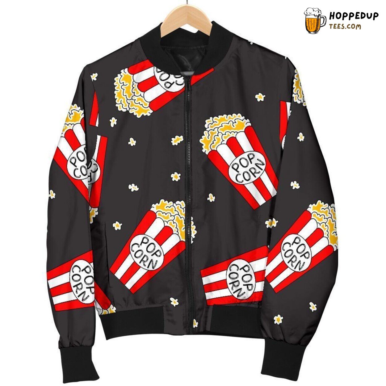 Popcorn Movie Night Delight Men’s Bomber Jacket Tasty Snack Design Display