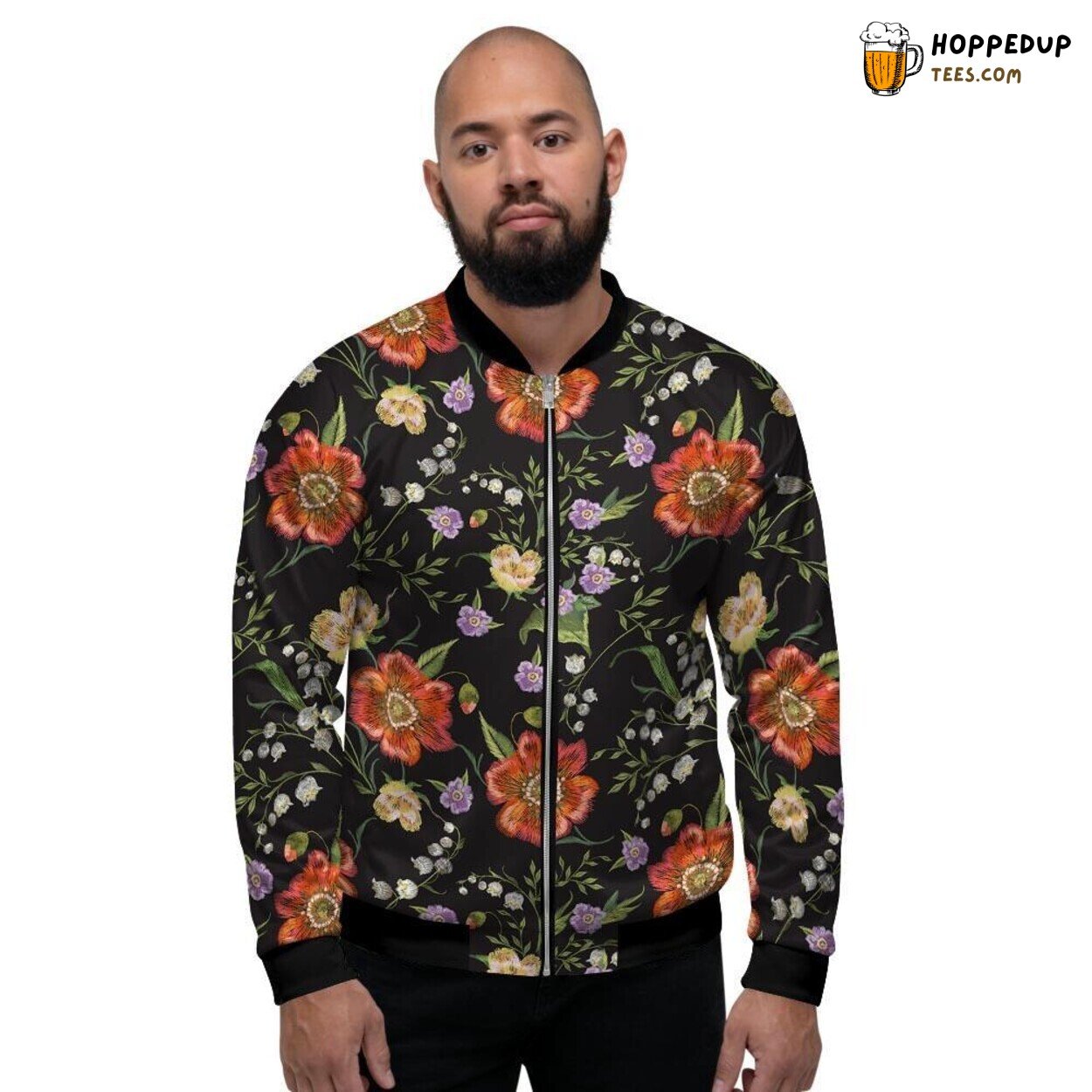 Poppy Blossom Floral Art Print Men’s Bomber Jacket Delicate Nature Inspiration