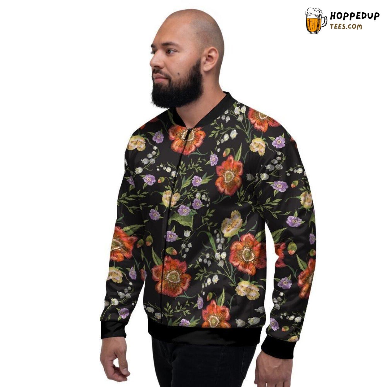 Poppy Blossom Floral Art Print Men’s Bomber Jacket Delicate Nature Inspiration