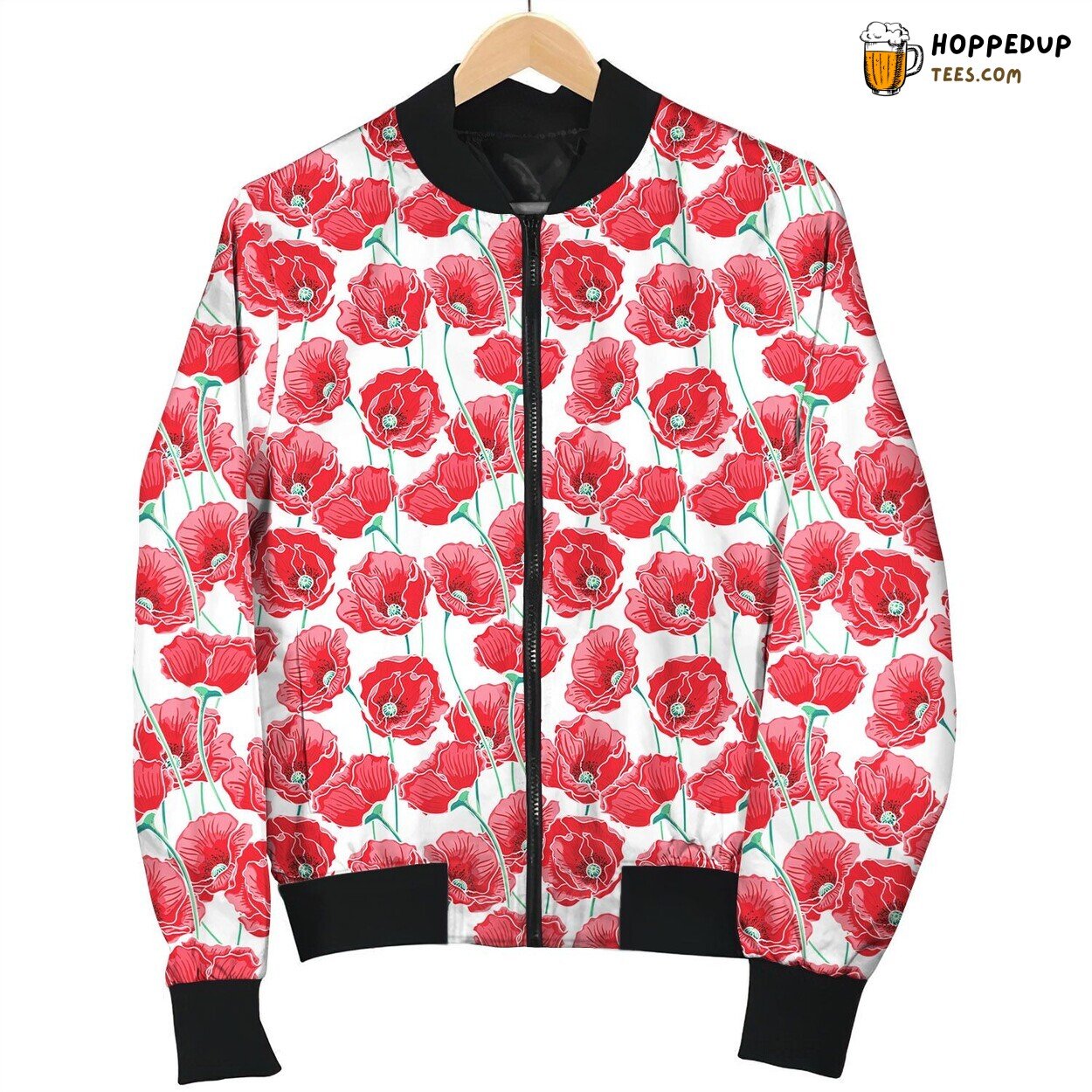 Poppy Flower Pattern Bomber Jacket