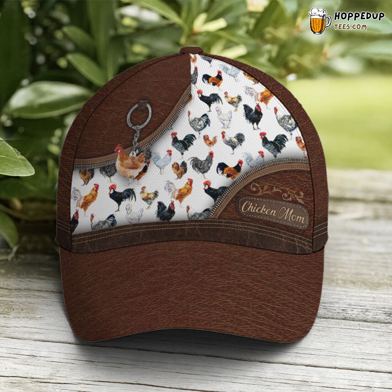 Poultry Lovers Chicken Mom Leather Unique Statement Design Baseball Cap