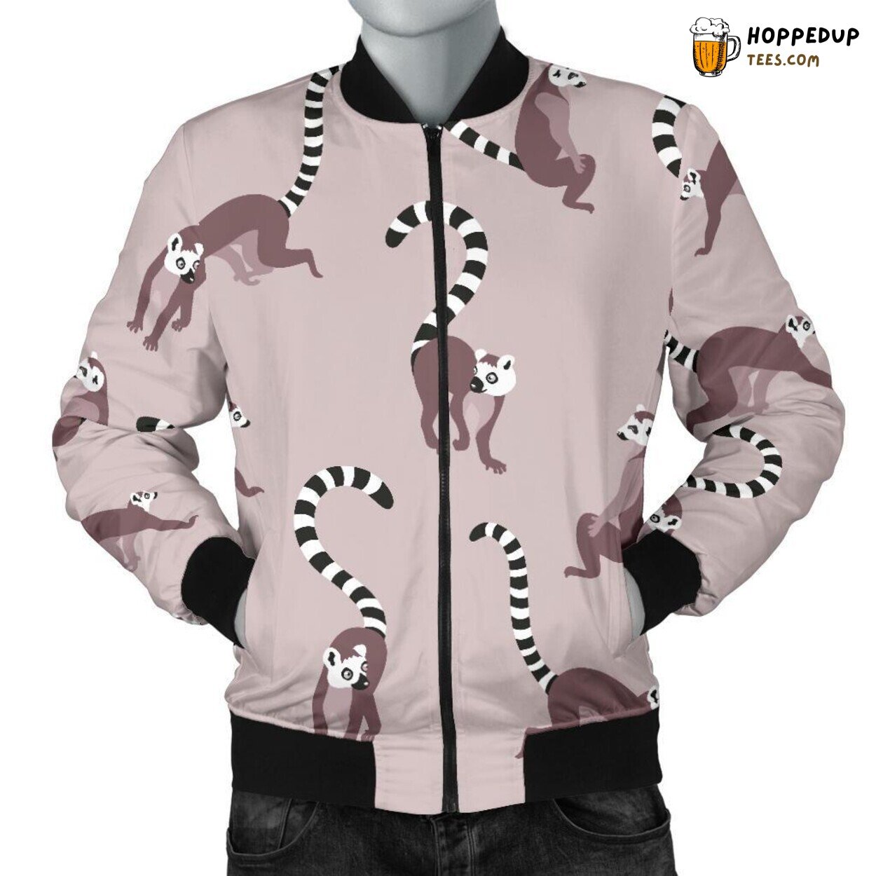 Prancing Lemur Essence Men’s Bomber Jacket Unique Design Pattern Showcase