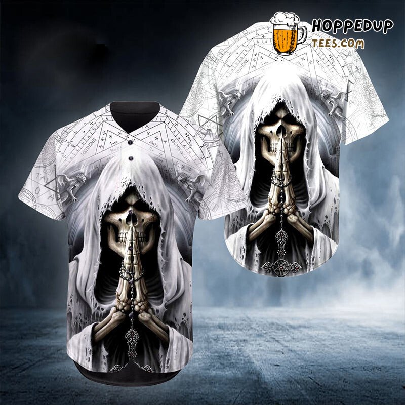 Pray White Skull Emblem 3D Print Baseball Jersey Spiritual Design