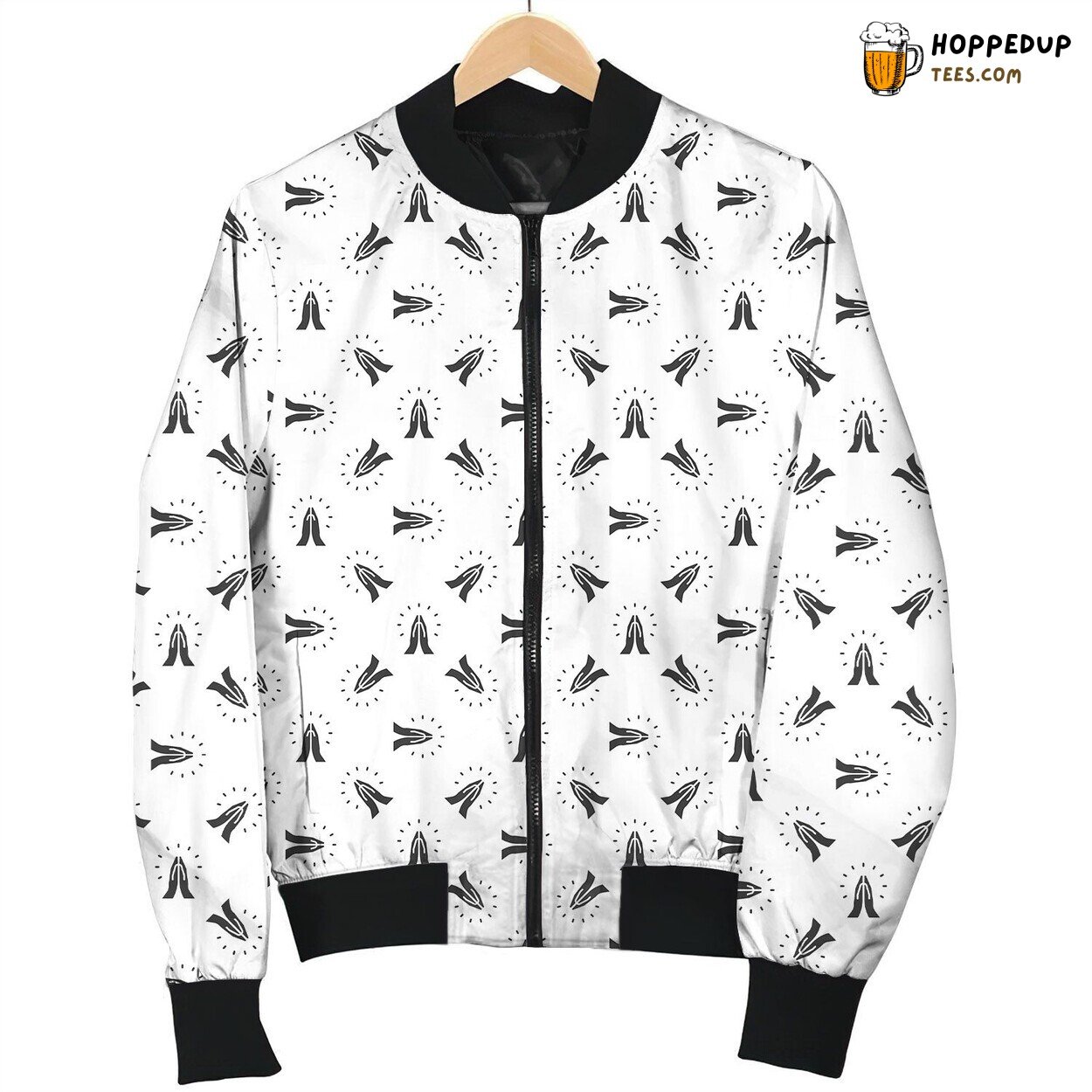 Prayer White Pattern Bomber Jacket