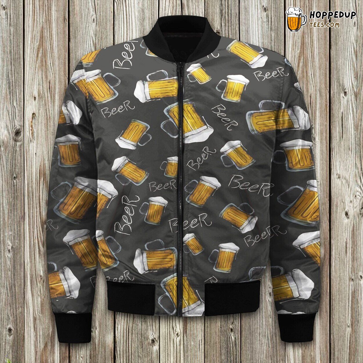 Premium Beer Print Winter Bomber Jacket Tailored Unique Elegance Precision