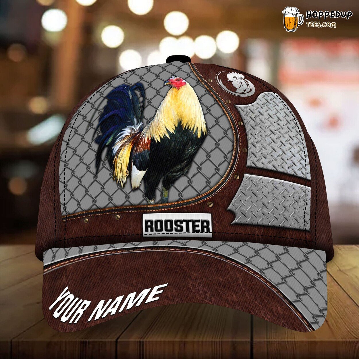 Premium Metal Rooster 3D Cap Multicolor Chicken Print Design Hat