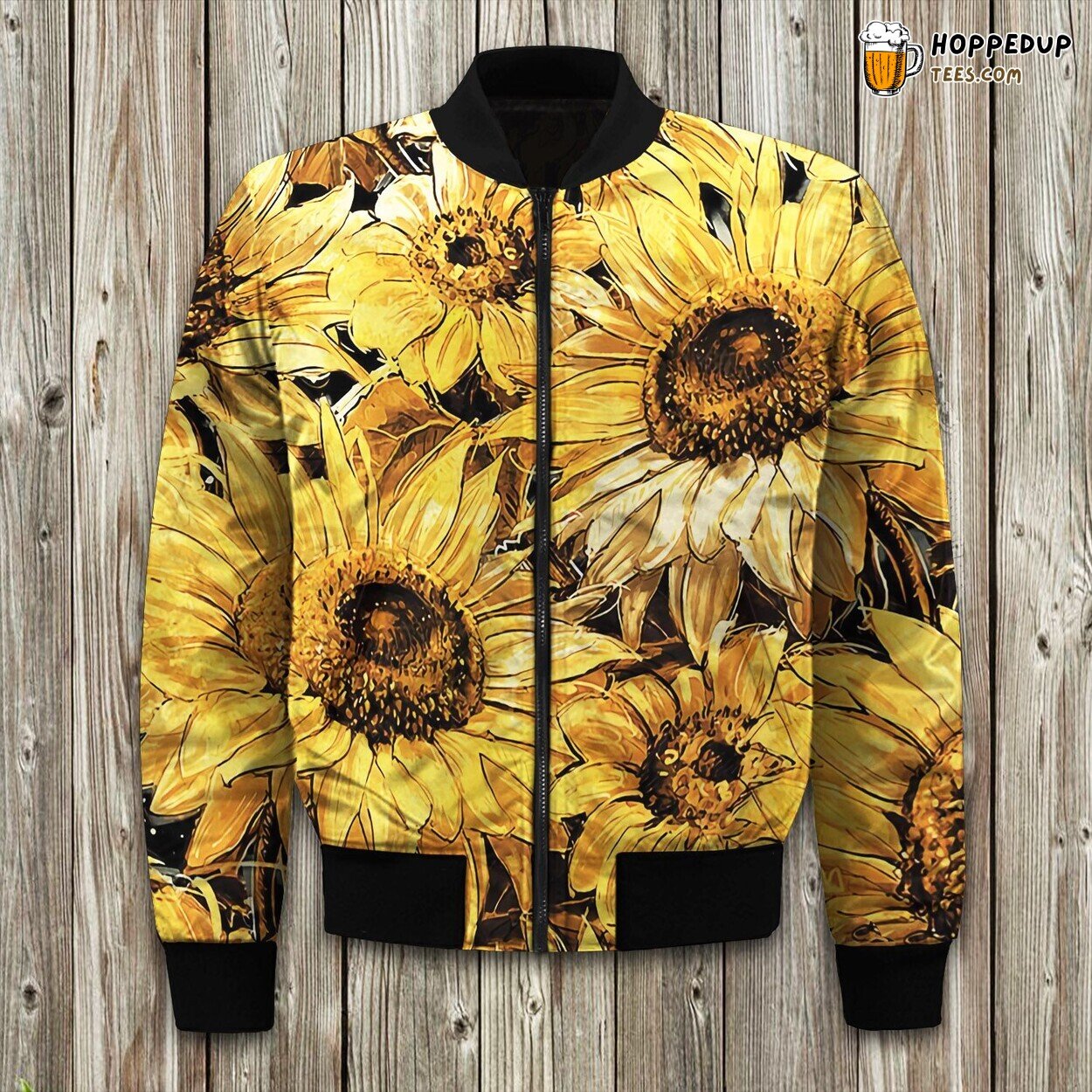 Premium Sunflower Patterned Bomber Jacket Tailored Winter Warmth Style