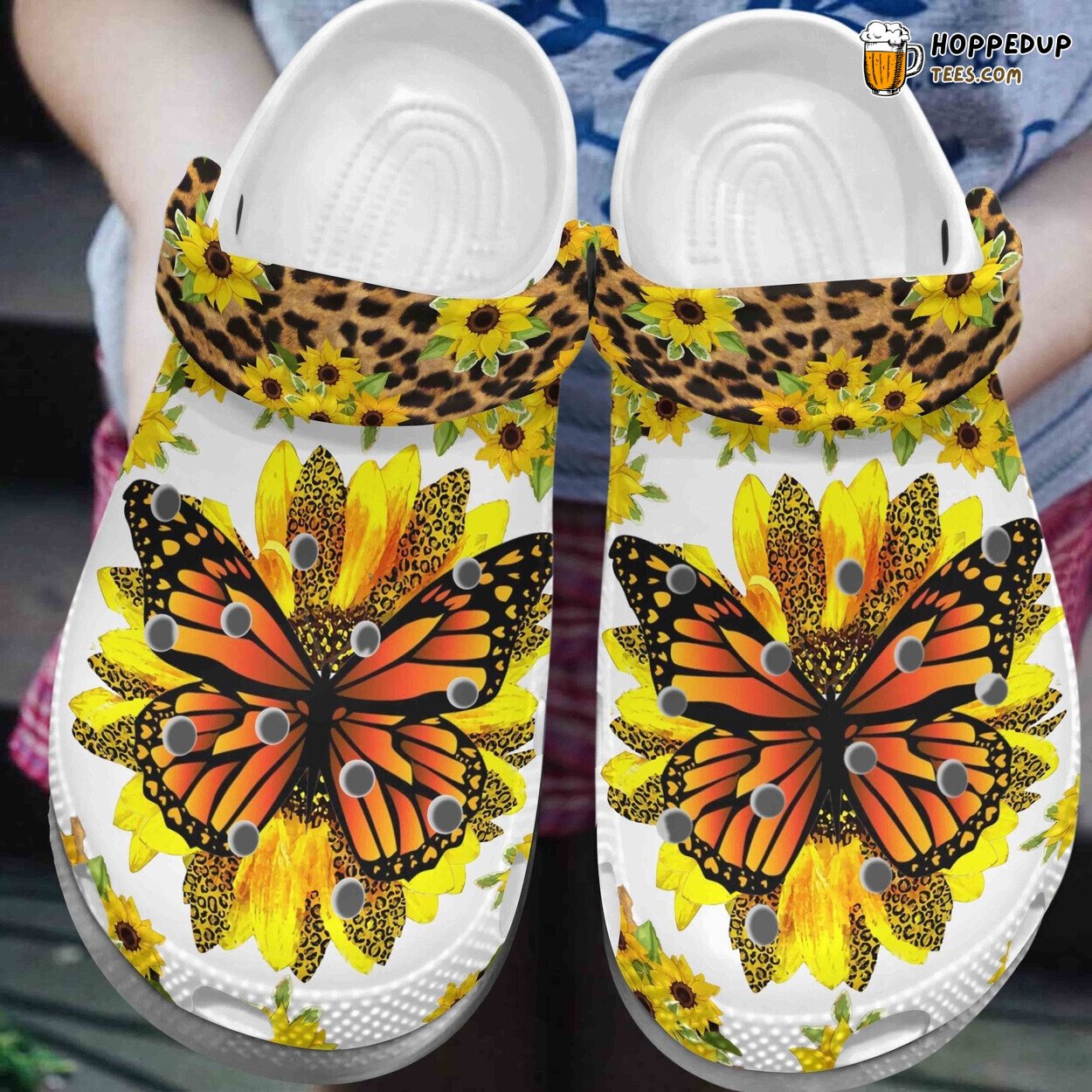 Pretty Sunflower Butterfly Shoes Breast Cancer Awareness Clogs