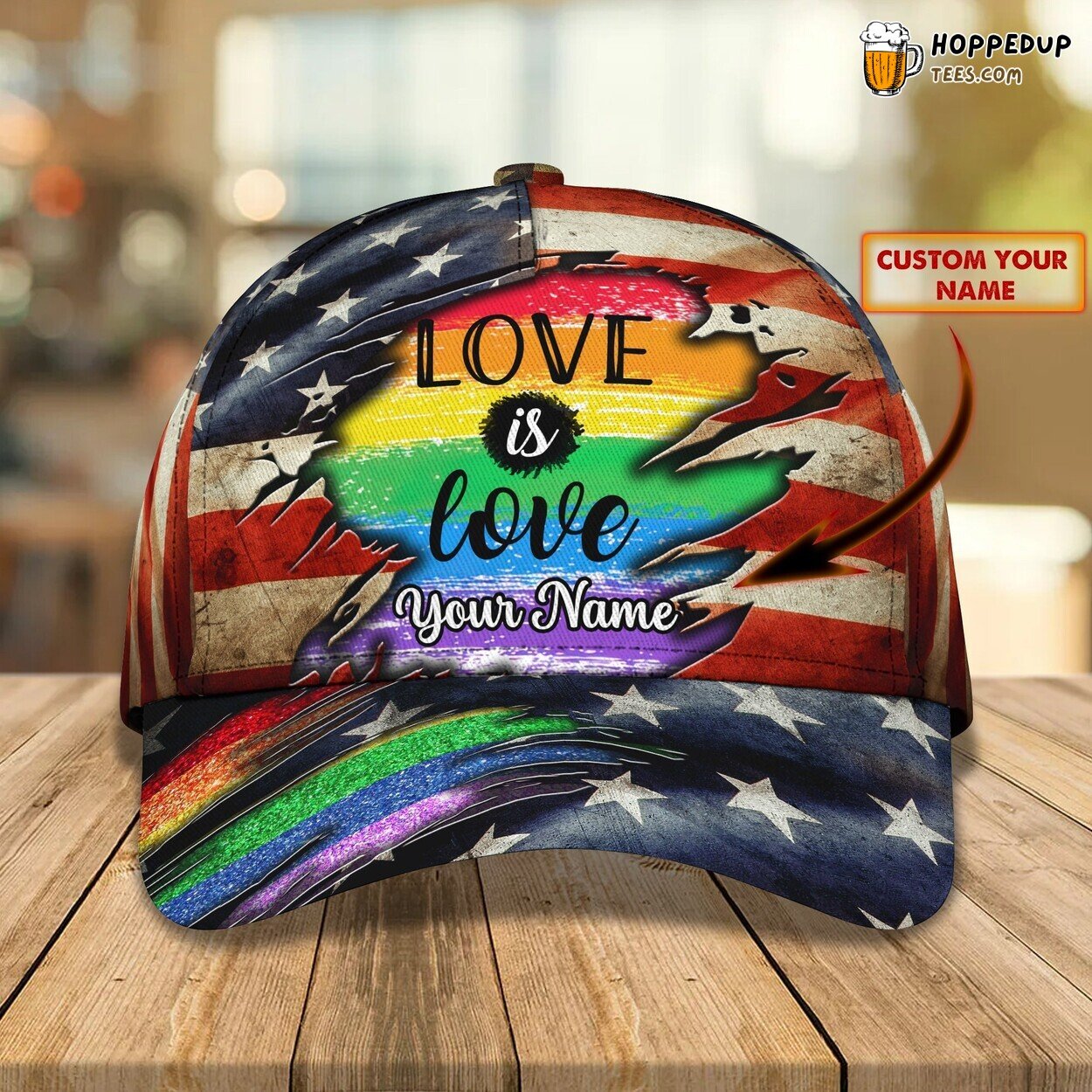 Pride LGBT American Flag Love Is Love 3D Personalized Name Cap