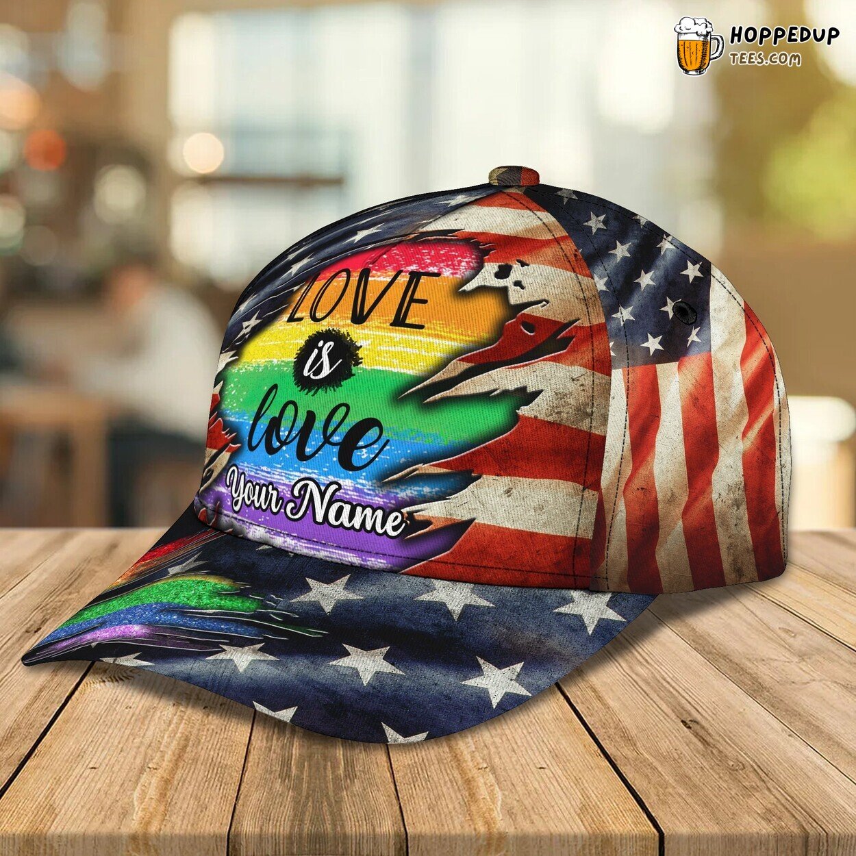 Pride LGBT American Flag Love Is Love 3D Personalized Name Cap