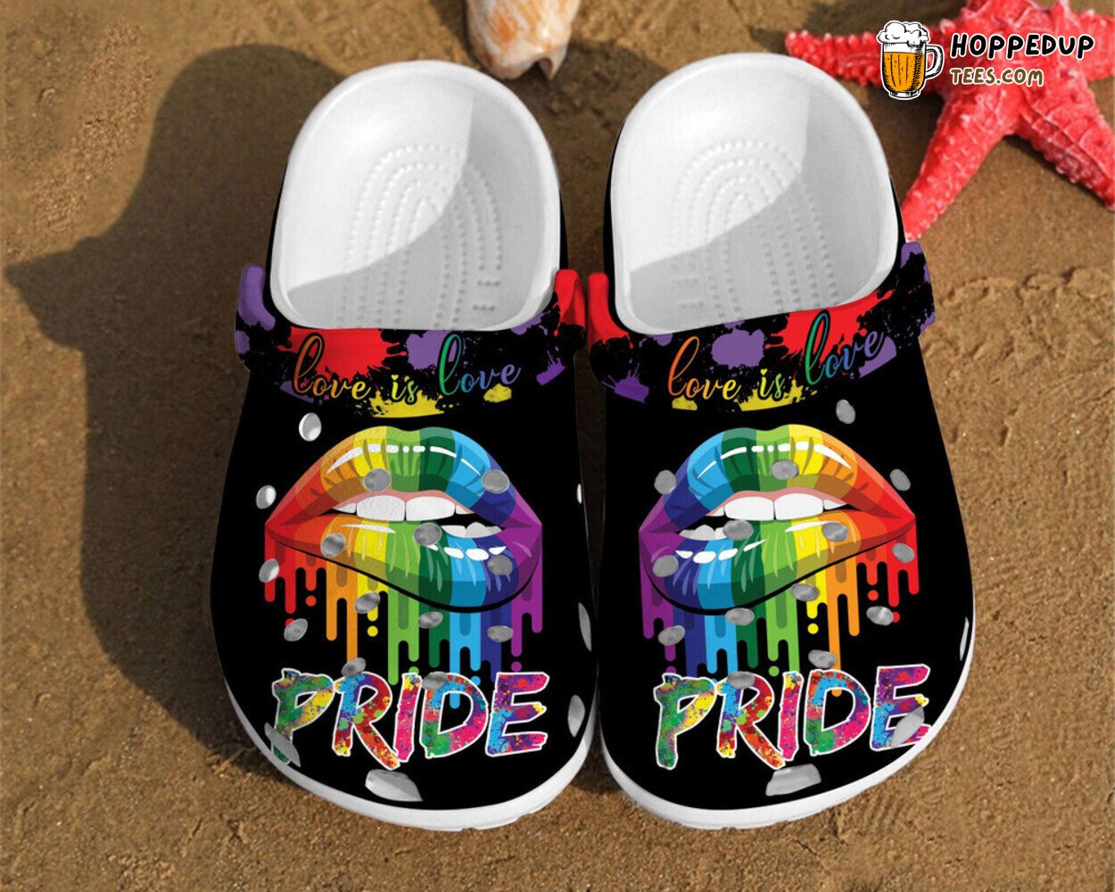 Pride Lips Love Is LGBT Rainbow Themed Comfortable Rubber Clogs