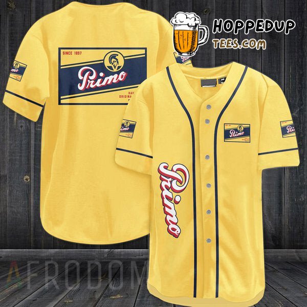 Primo Beers Yellow Themed Baseball Jersey Unique Distinctive Design Look