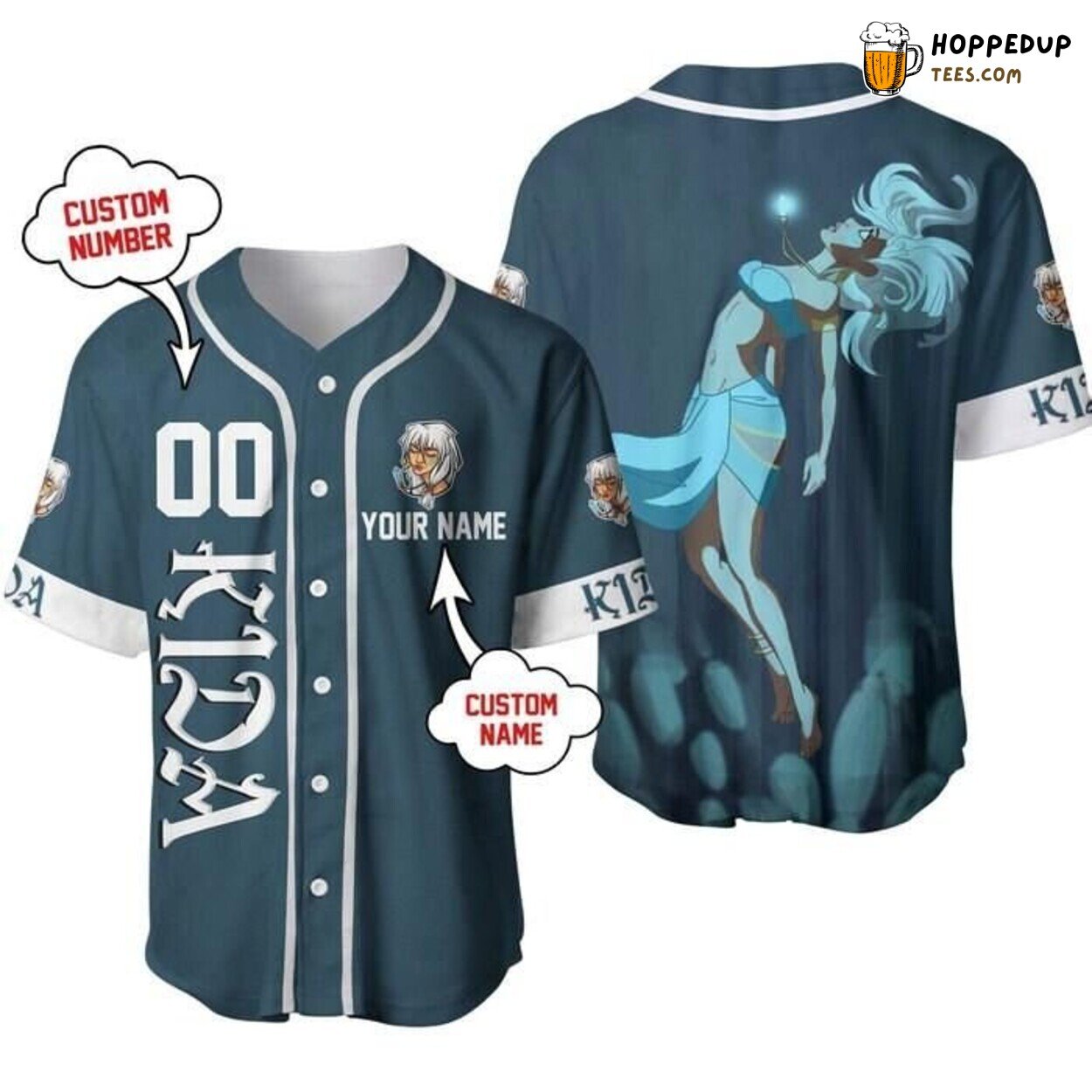 Princess Kida Atlantis Blue White Disney Cartoon Baseball Jersey