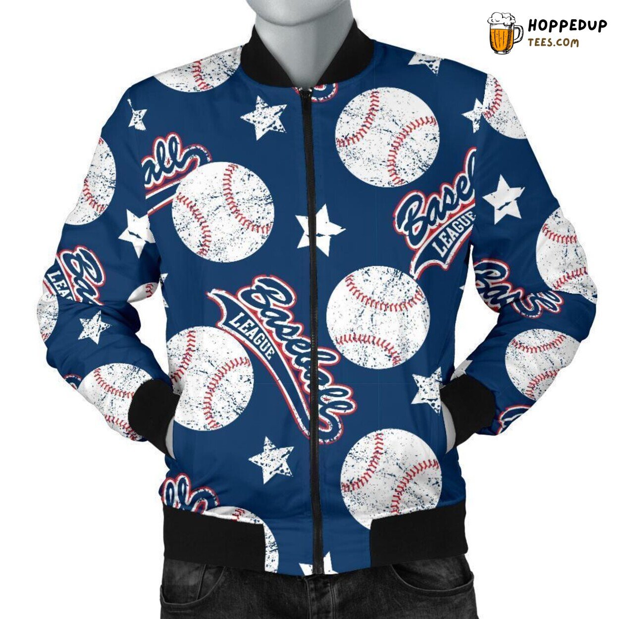 Print Pattern of Baseball League on Men’s Stylish Bomber Jacket