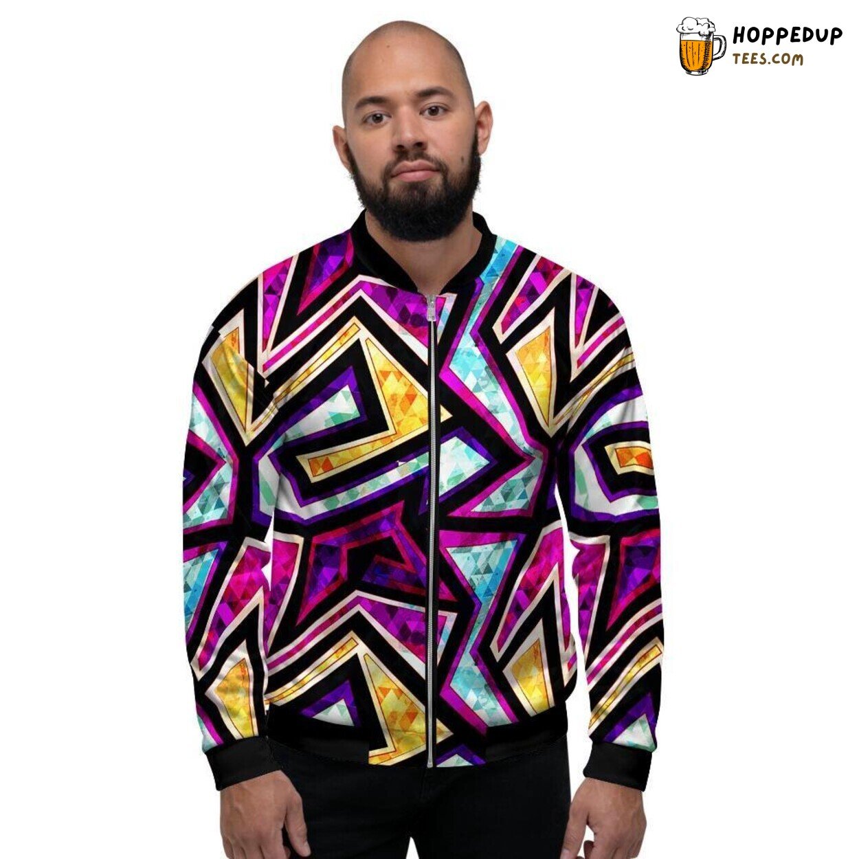 Prismatic Diamond Geometric Patterns Men’s Bomber Jacket Shape Brilliance Display Prismatic Diamond Geometric Patterns Men’s Bomber Jacket Shape Brilliance Display