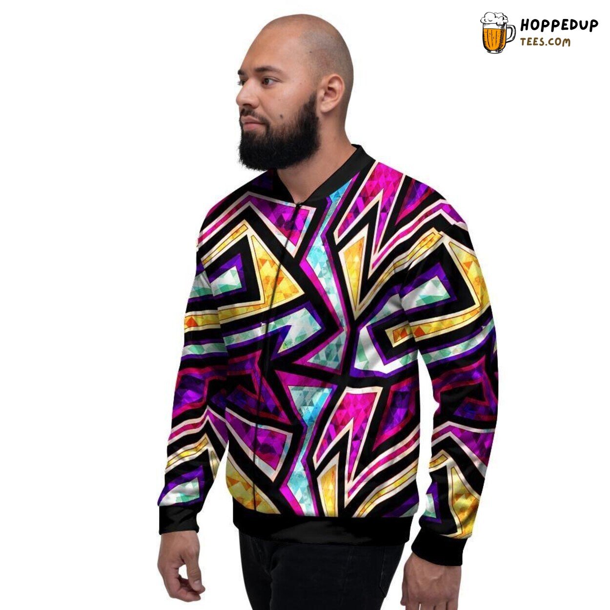 Prismatic Diamond Geometric Patterns Men’s Bomber Jacket Shape Brilliance Display