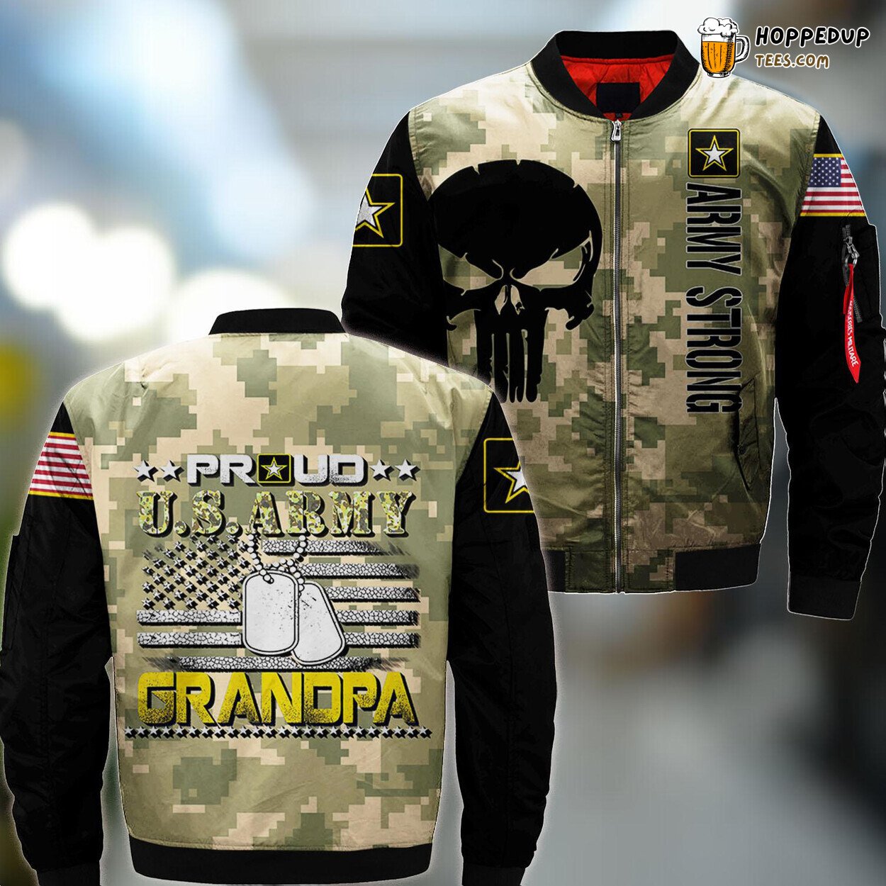 Proud Grandpa Army Veteran Vintage Flag Gift Travel Bomber Jacket