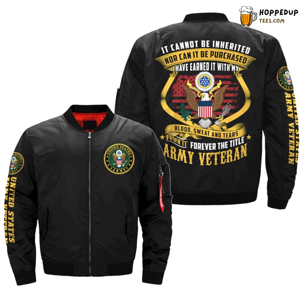 Proud Title Army Owned Forever Veteran Bomber Jacket Classic Crafted Look Fit