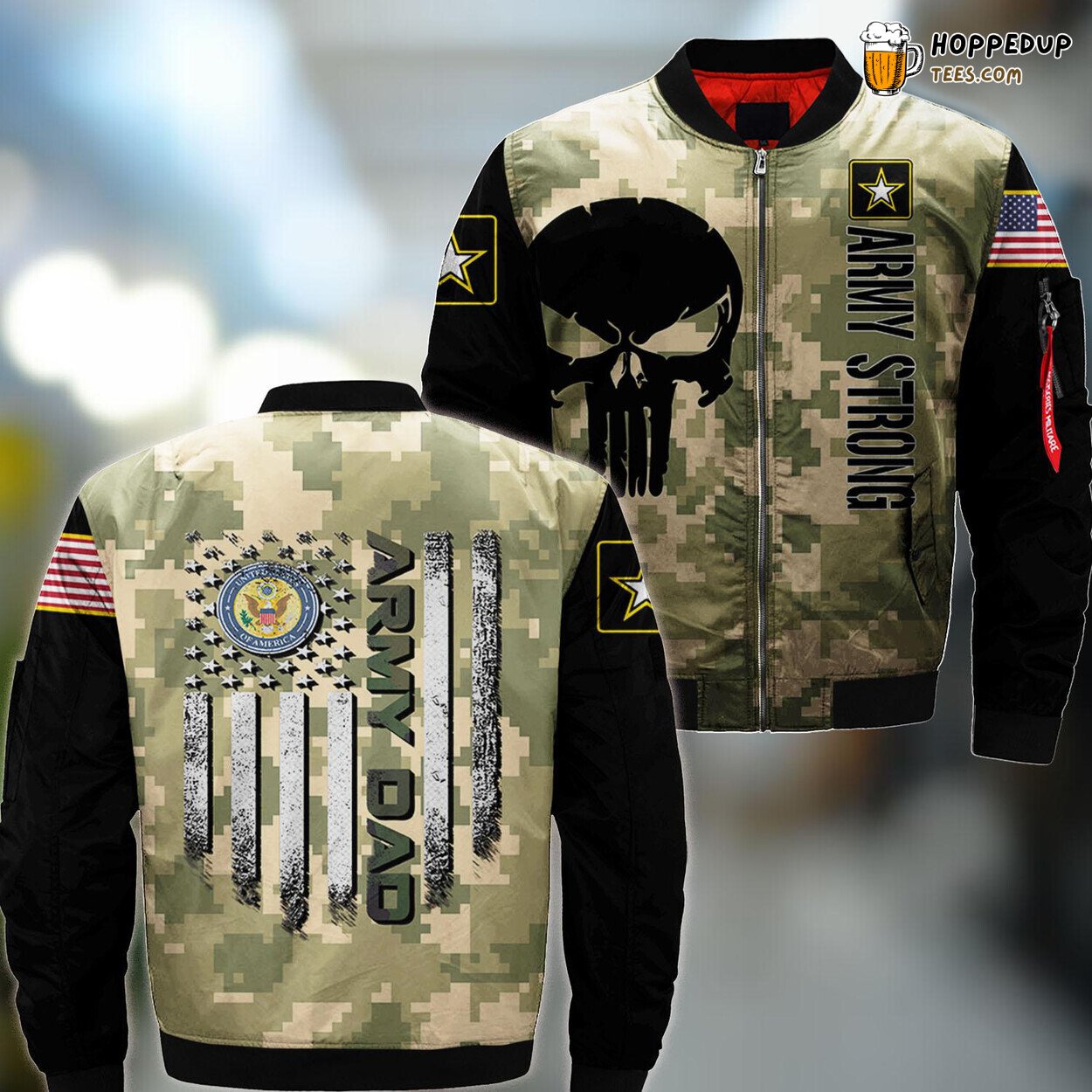 Proud US Army Dad Vintage USA American Flag Patriotic Bomber Jacket