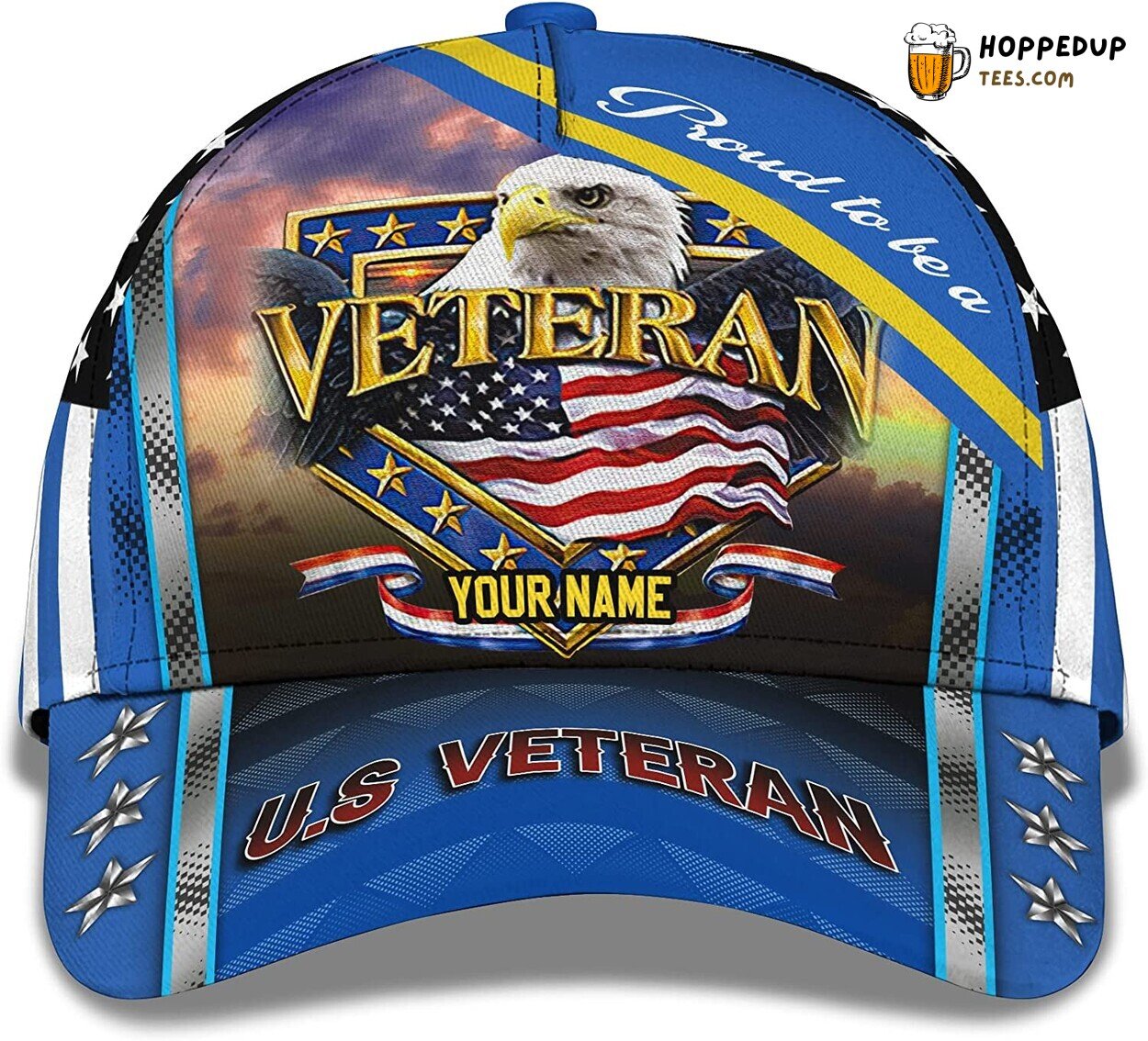 Proud US Veteran 3D USA Eagle Flag Hat Personalized Design