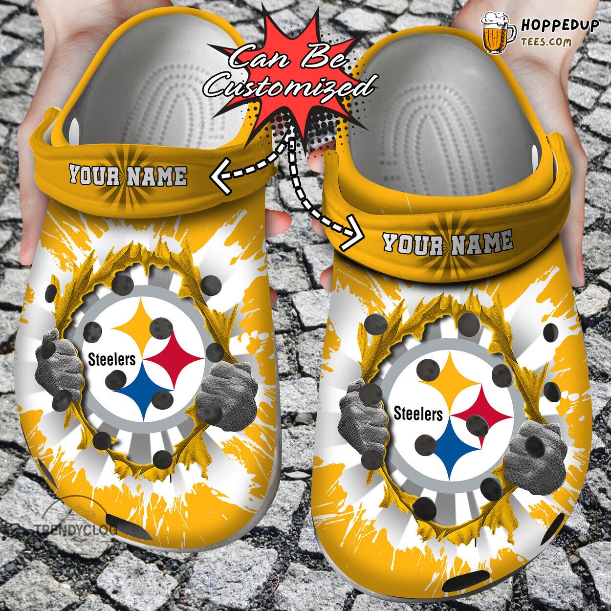 PSteelers Football Personalized Hands Ripping Light Clog Shoes