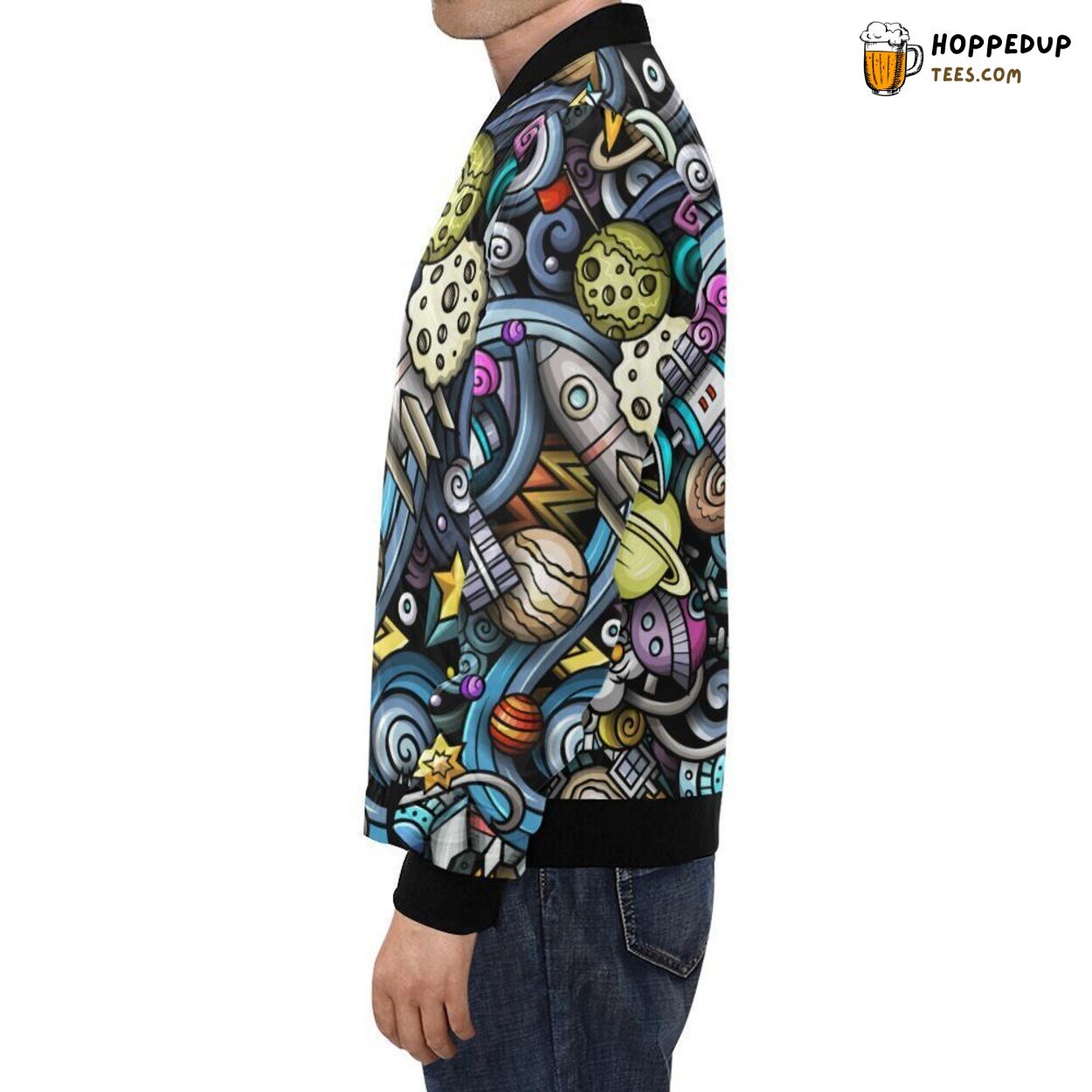 Psychedelic Alien Ufo Pattern Print Men’s Bomber Jacket Unique Design