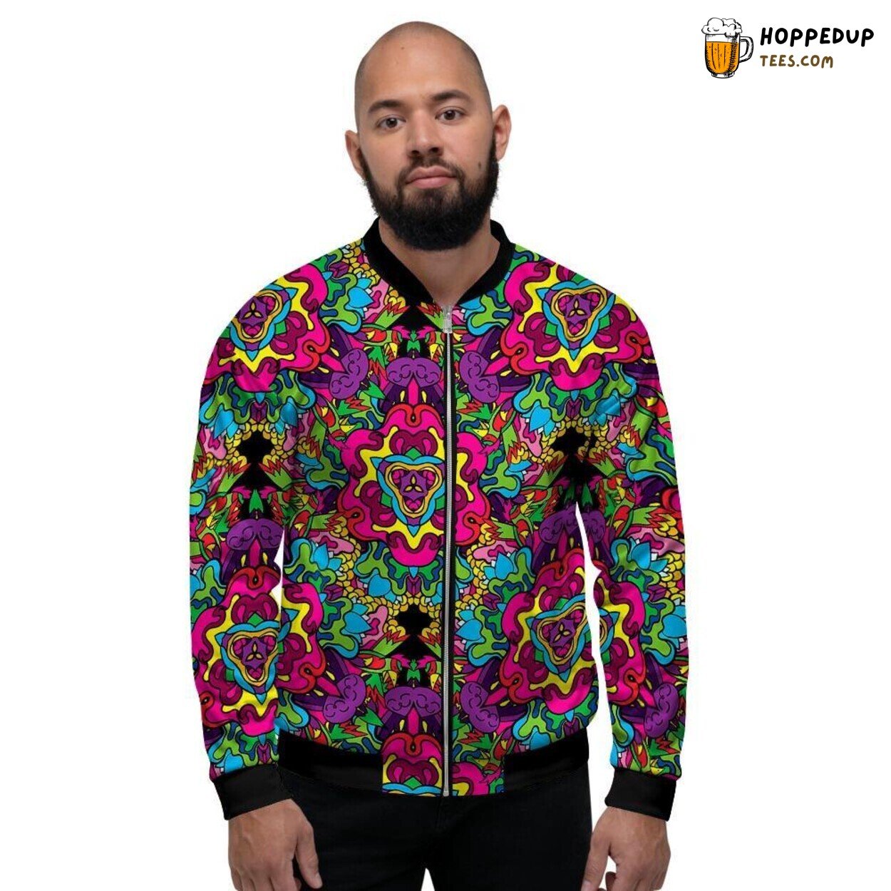 Psychedelic Hippie Animal Art Design Men’s Bomber Jacket Retro Vibrant Display