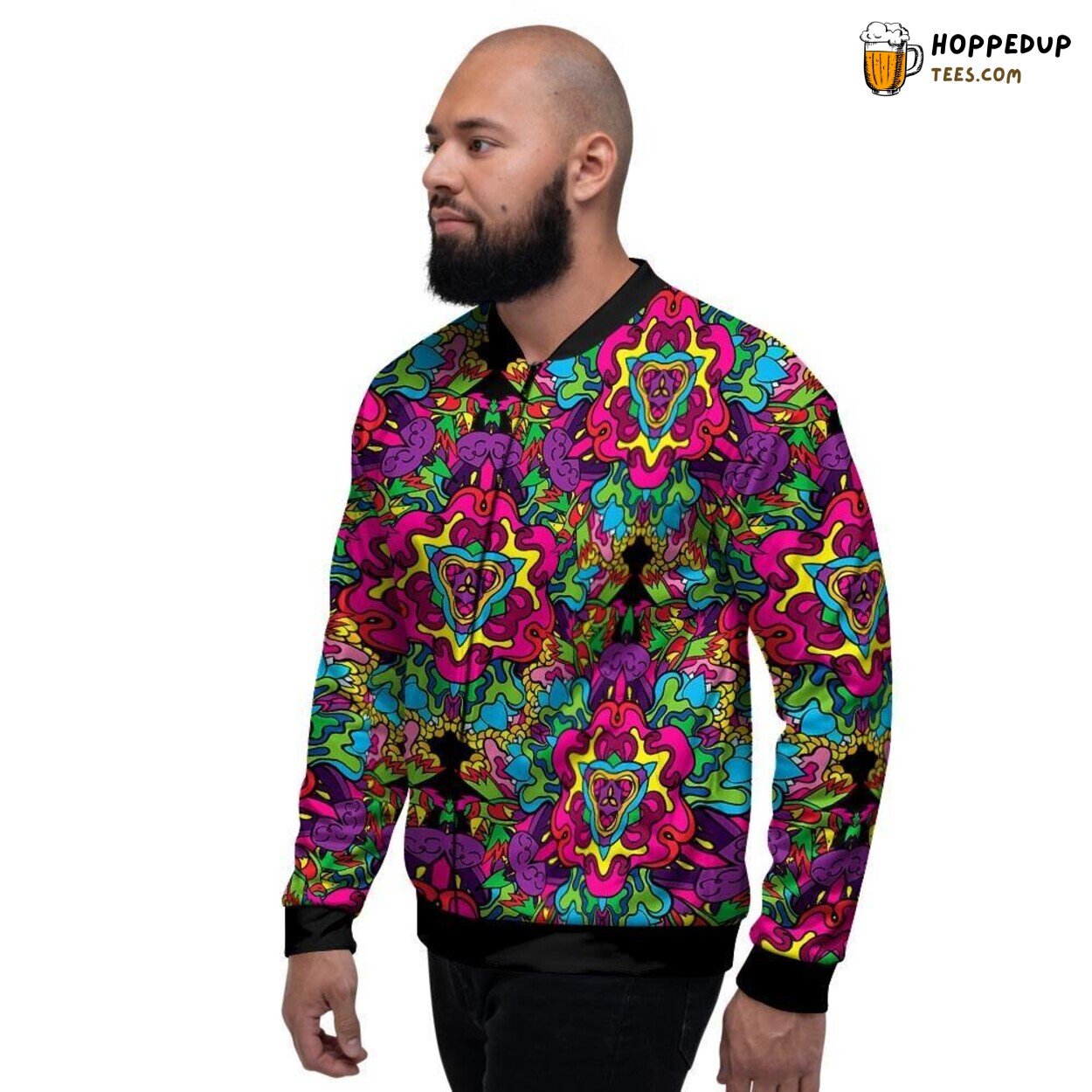 Psychedelic Hippie Animal Art Design Men’s Bomber Jacket Retro Vibrant Display