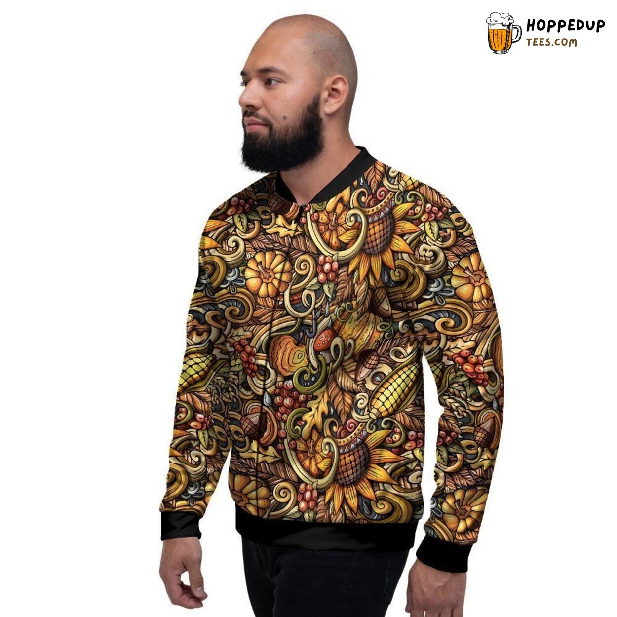 Psychedelic Sunflower Art Design Men’s Bomber Jacket Vibrant Floral Fashion
