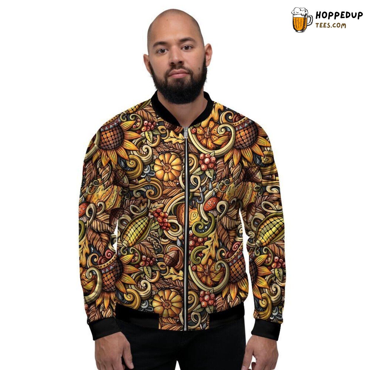 Psychedelic Sunflower Art Design Men’s Bomber Jacket Vibrant Floral Fashion