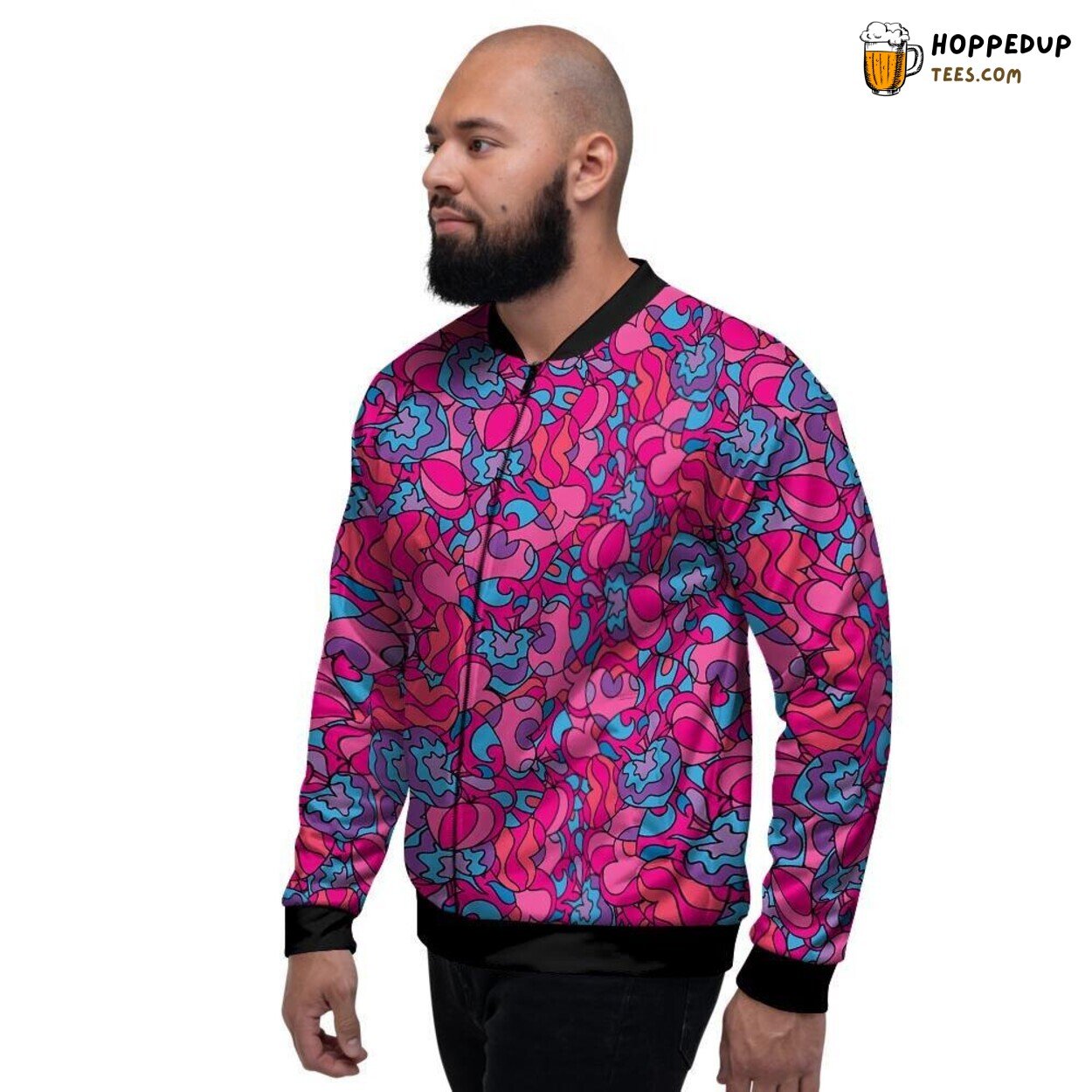 Psychedelic Trippy Hippie Heart Design Men’s Bomber Jacket Love Inspired Art