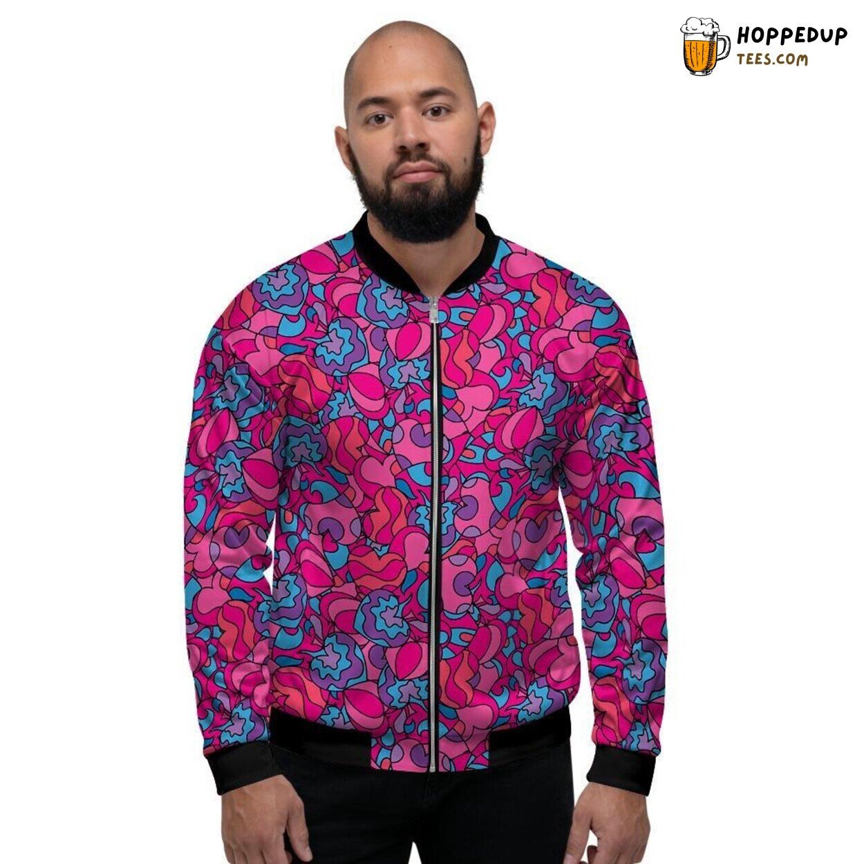 Psychedelic Trippy Hippie Heart Design Men’s Bomber Jacket Love Inspired Art
