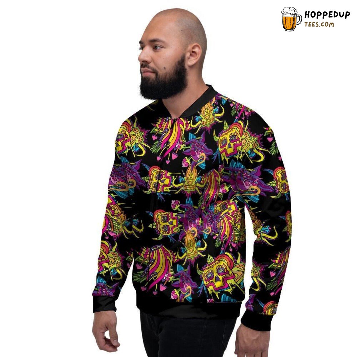 Psychedelic Trippy Skull Black Artistic Design Men’s Bomber Jacket Unique Pattern