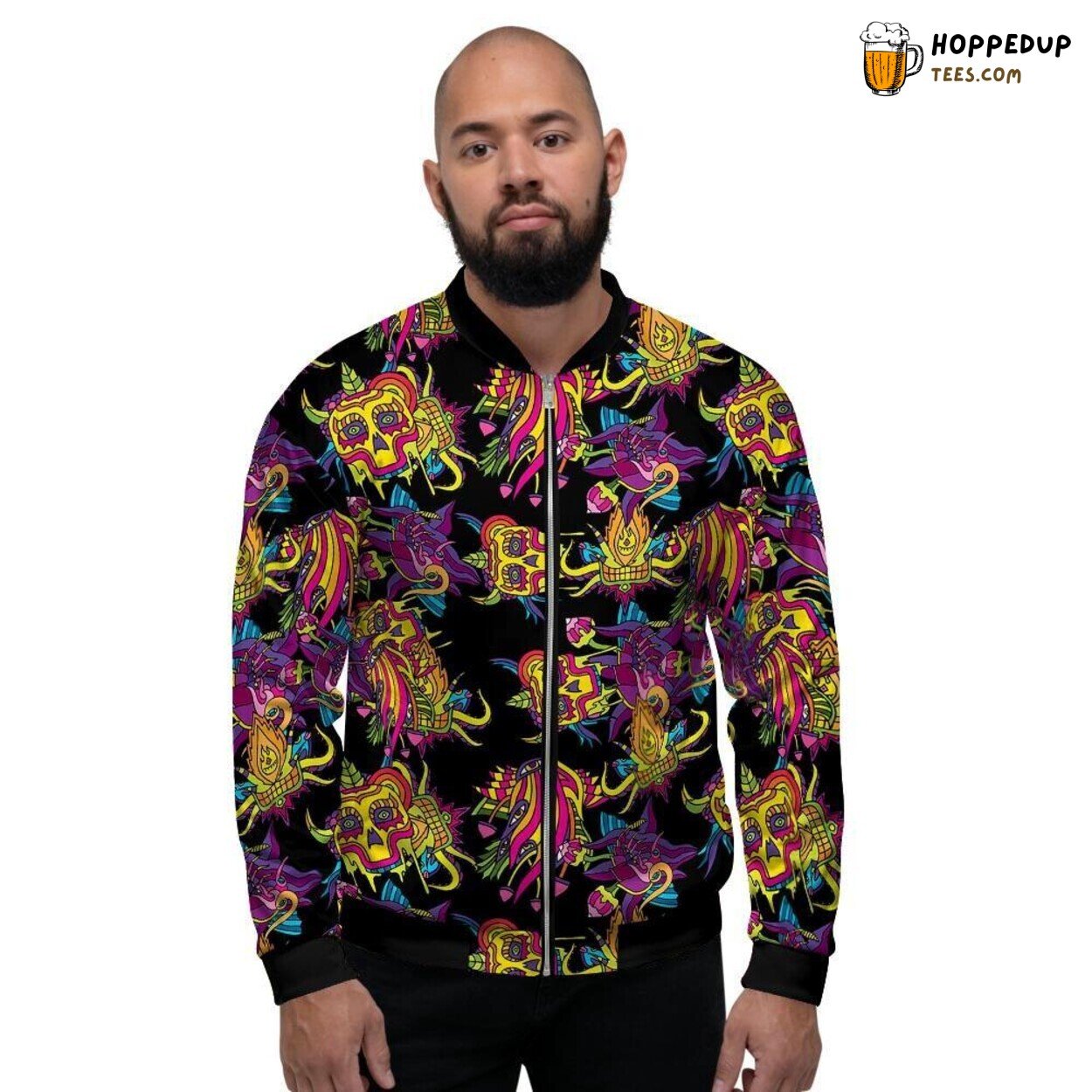 Psychedelic Trippy Skull Black Artistic Design Men’s Bomber Jacket Unique Pattern