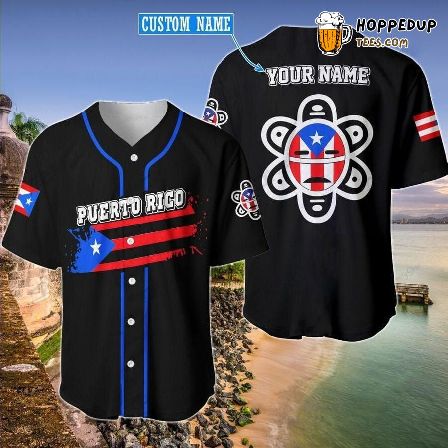 Puerto Rico Taino Flag Black Baseball Jersey Unique Personalized Design