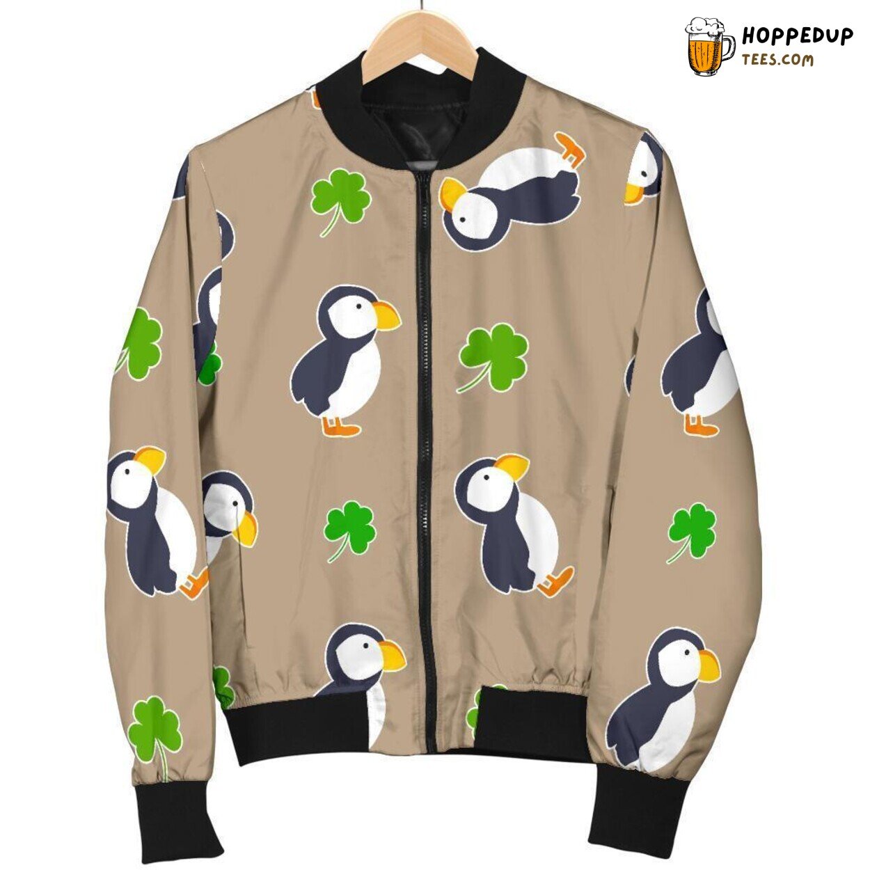 Puffin Bird Coastal Charm Men’s Bomber Jacket Marine Elegance Design Display