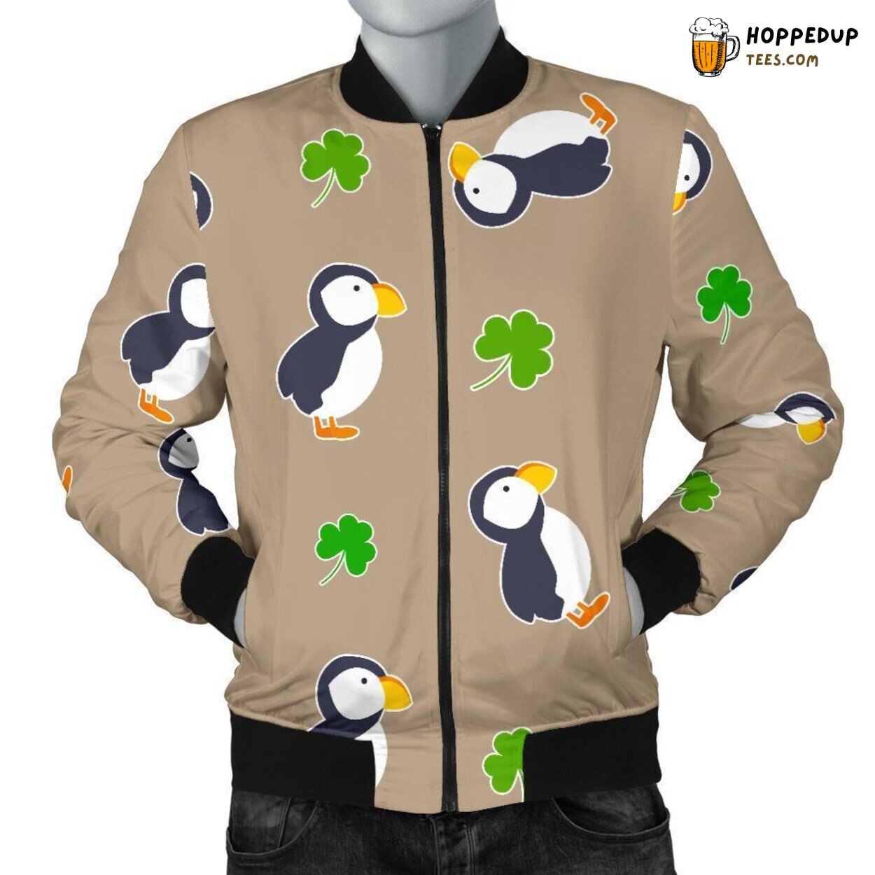 Puffin Bird Coastal Charm Men’s Bomber Jacket Marine Elegance Design Display