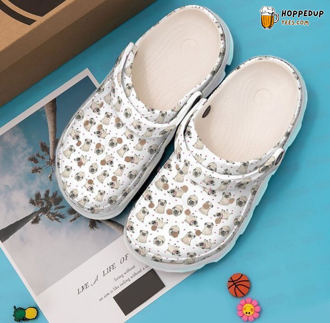 Pug And Heart Themed Comfortable Unique Design Clog Shoes
