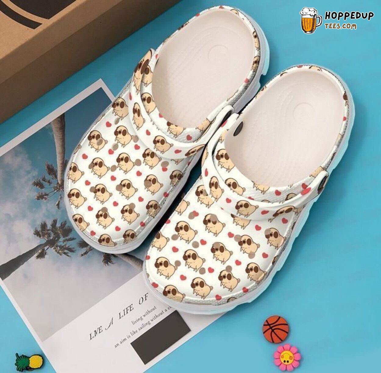 Pug Bulldog Heart Themed Comfortable Unique Clog Shoes Design