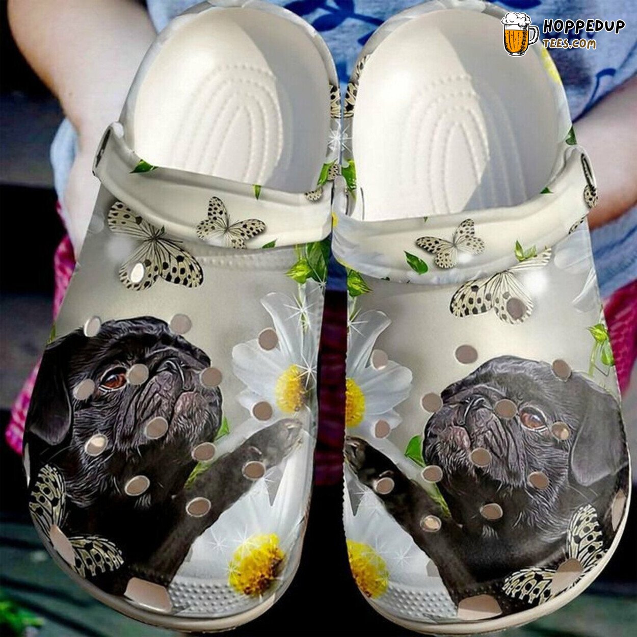 Pug Daisy Butterfly Lover Gift Comfortable Unique Rubber Clogs