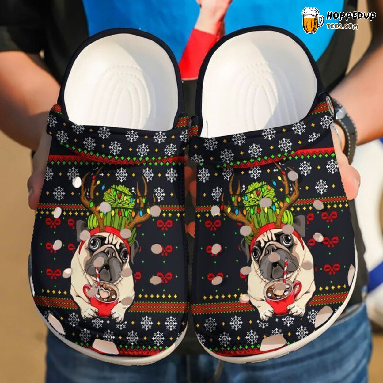 Pug Dog Christmas Ugly Sweater Pattern Unique Festive Clog Shoes