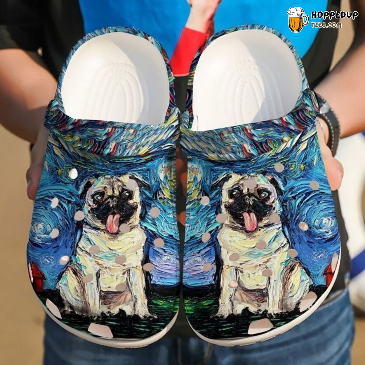 Pug Dog Starry Night Artistic Clog Shoes Comfortable Pet Lovers Footwear