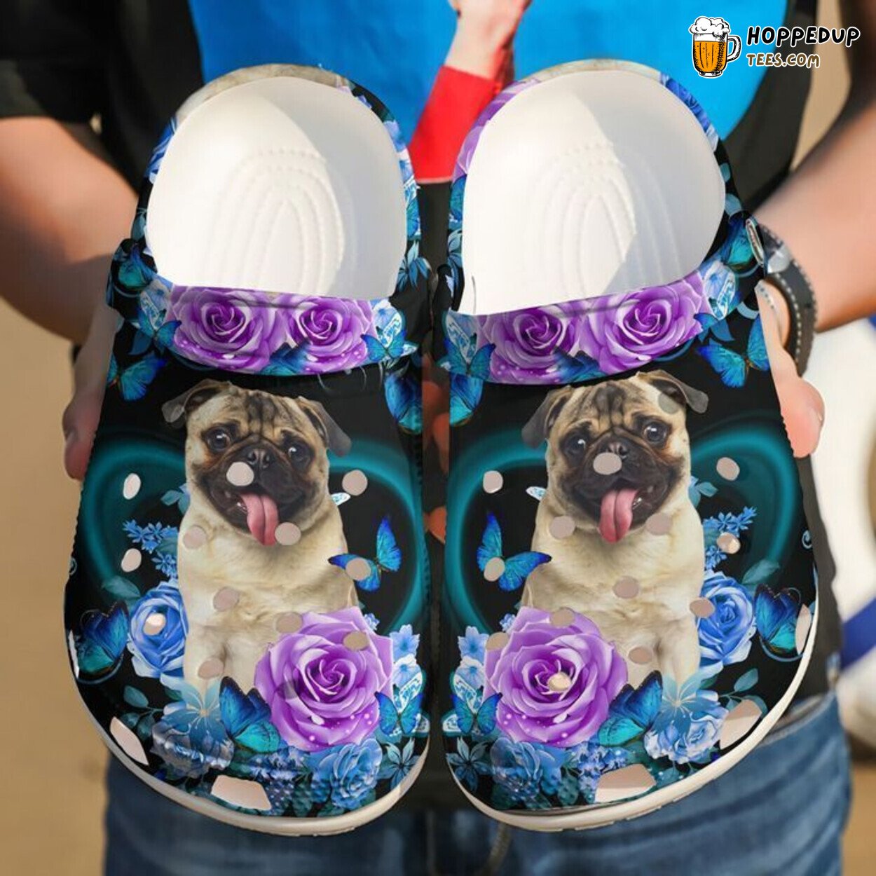 Pug Flowers Pub Themed Classic Comfortable Stylish Unique Clogs Shoes