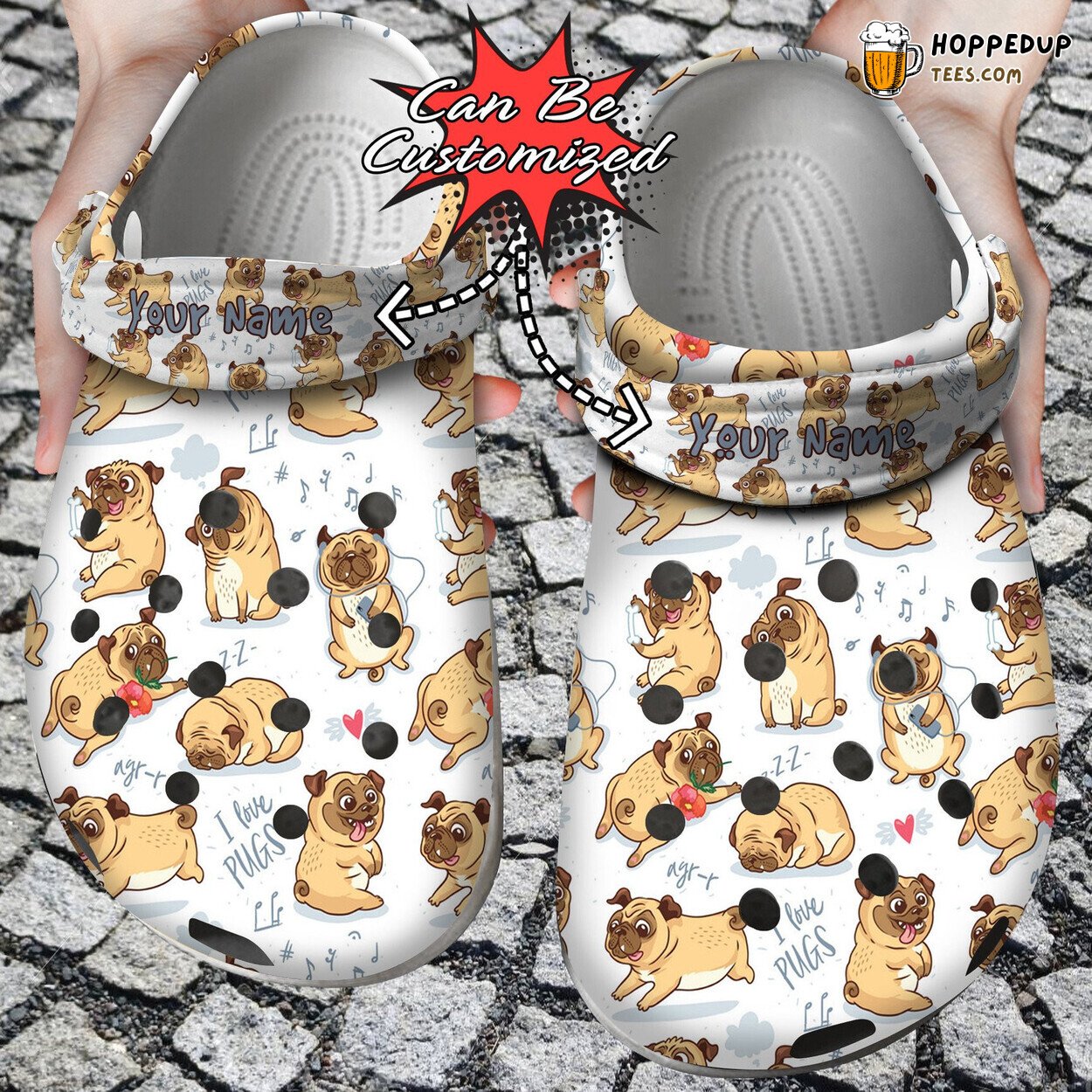 Pug I Love Pugs Personalized Dog Themed Comfortable Unique Clogs
