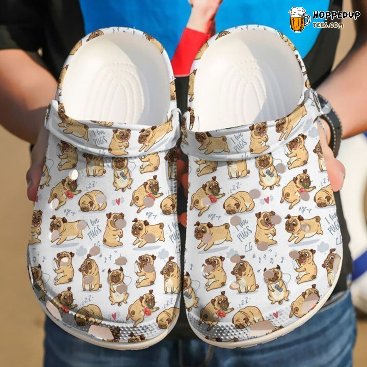 Pug I Love Pugs Themed Comfortable Unique Design Clog Shoes